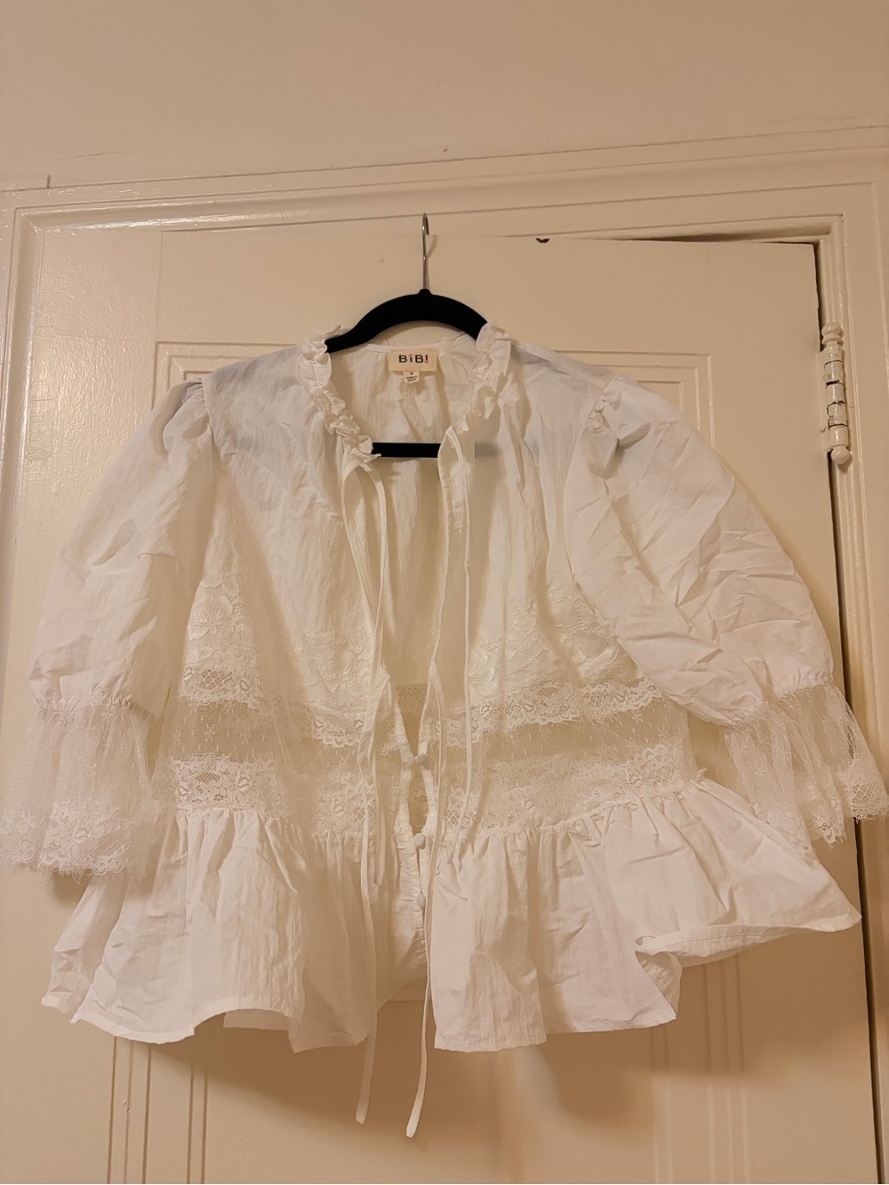 BiBi White Lace Peplum Tie-Front Top